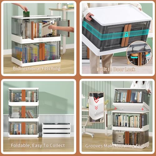 Keqin 3 Pack Collapsible Storage Bins with Lids & Wheels, Large Capacity Plastic Toy Storage Container, Multi Layered Transparent Organizer Box for Home Office Trunk Outdoor, 19 Gal