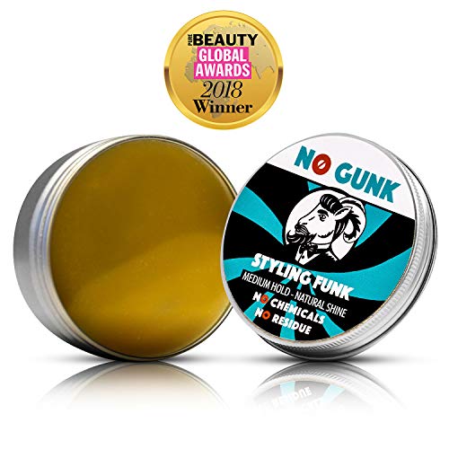 NO GUNK 100% Natural Styling Wax/Pomade for Hair & Beard - Medium Hold - Natural & Organic Ingredients - Styling Funk - Winner, Best Male Hair Product 2018, PURE Beauty Global Awards (Unscented, 50g)