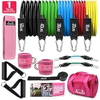 Resistance Bands Set, Including 5 Stackable Exercise Bands with Door Anchor, 1 Loop Bands, 2 Ankle Straps, Carrying Case & Guide Ebook - for Resistance Training, Physical Therapy, Home Workouts, Yoga