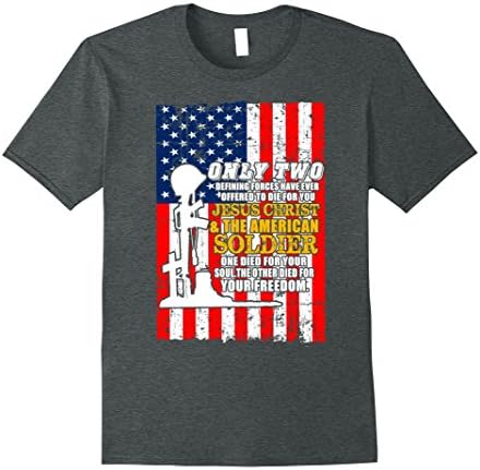 Mens Jesus Christ and The American Soldier Shirt For Memorial Day XL Dark Heather