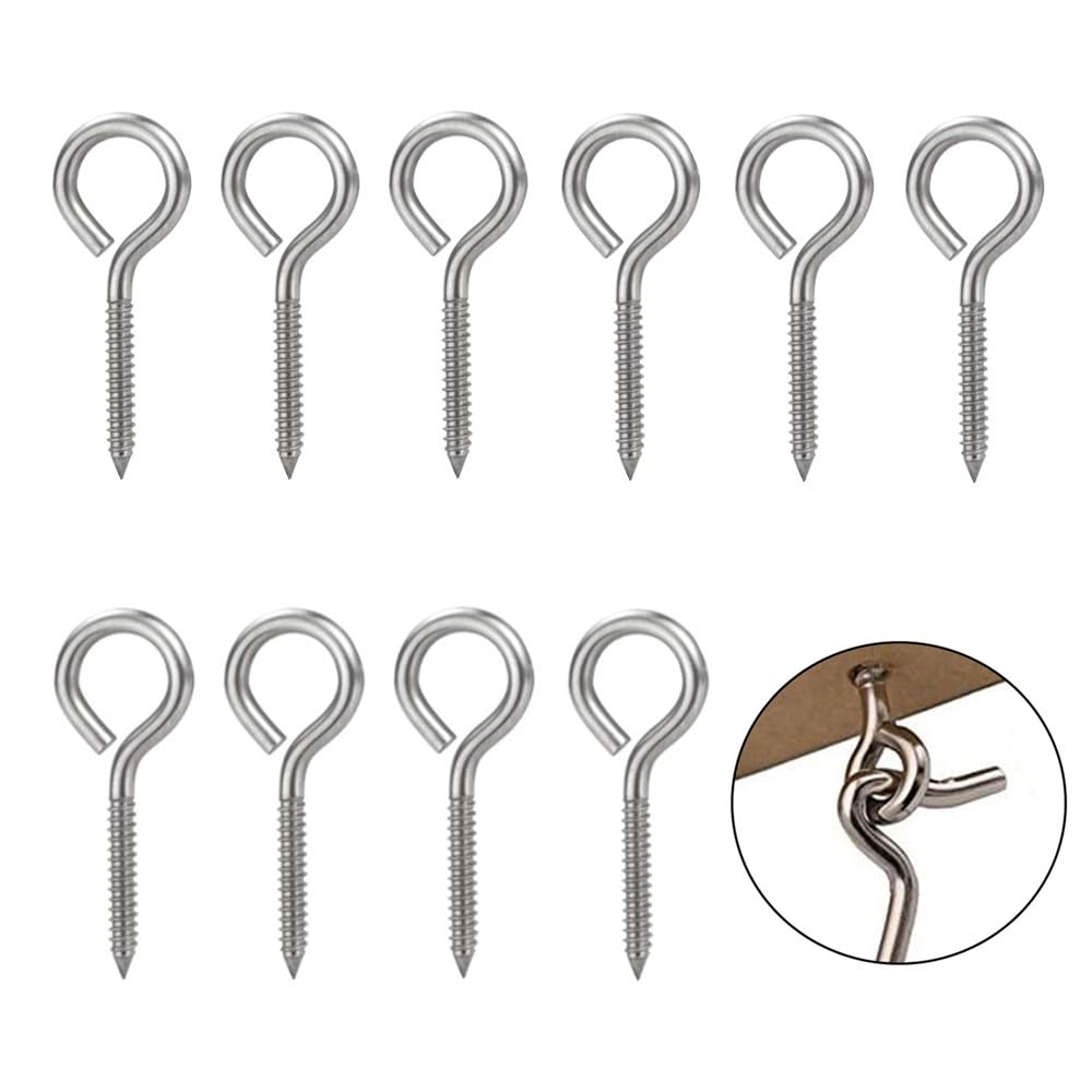 Zopseet 10 Pieces M5 Metal Eye Screws Hooks 304 Stainless Steel Eye Shape Screws Metal Hook Eyelet Screws Bolt for Home Office Workplace