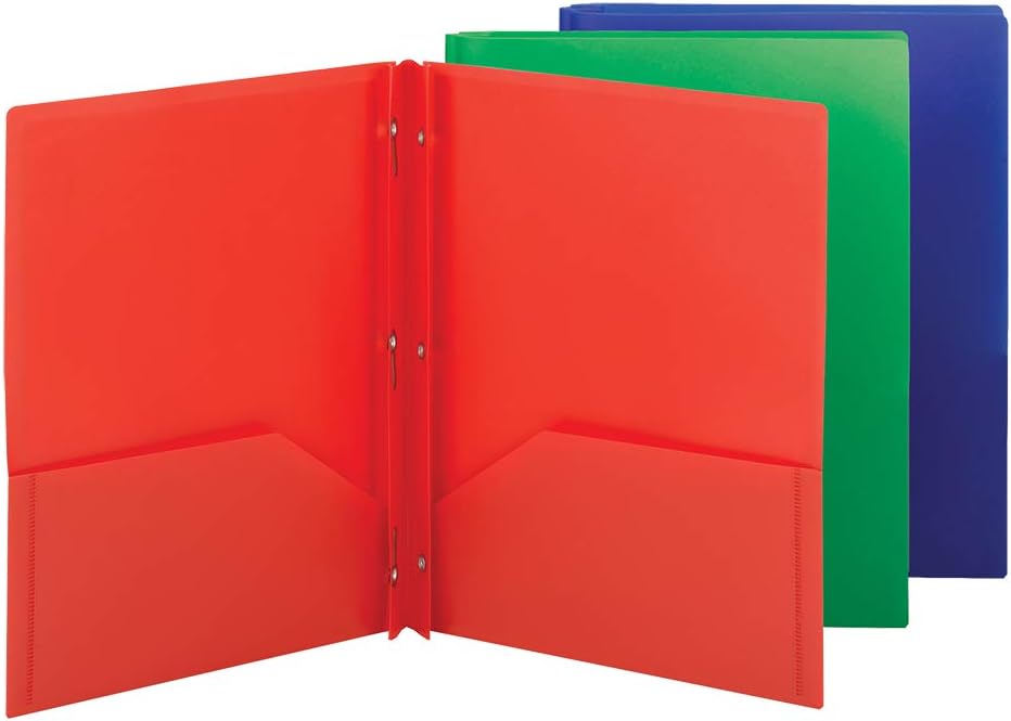 Smead Poly Two-Pocket Folder, Three-Hole Punch Prong Fasteners, Letter Size, Red, 3 Per Pack (87730) : Office Products