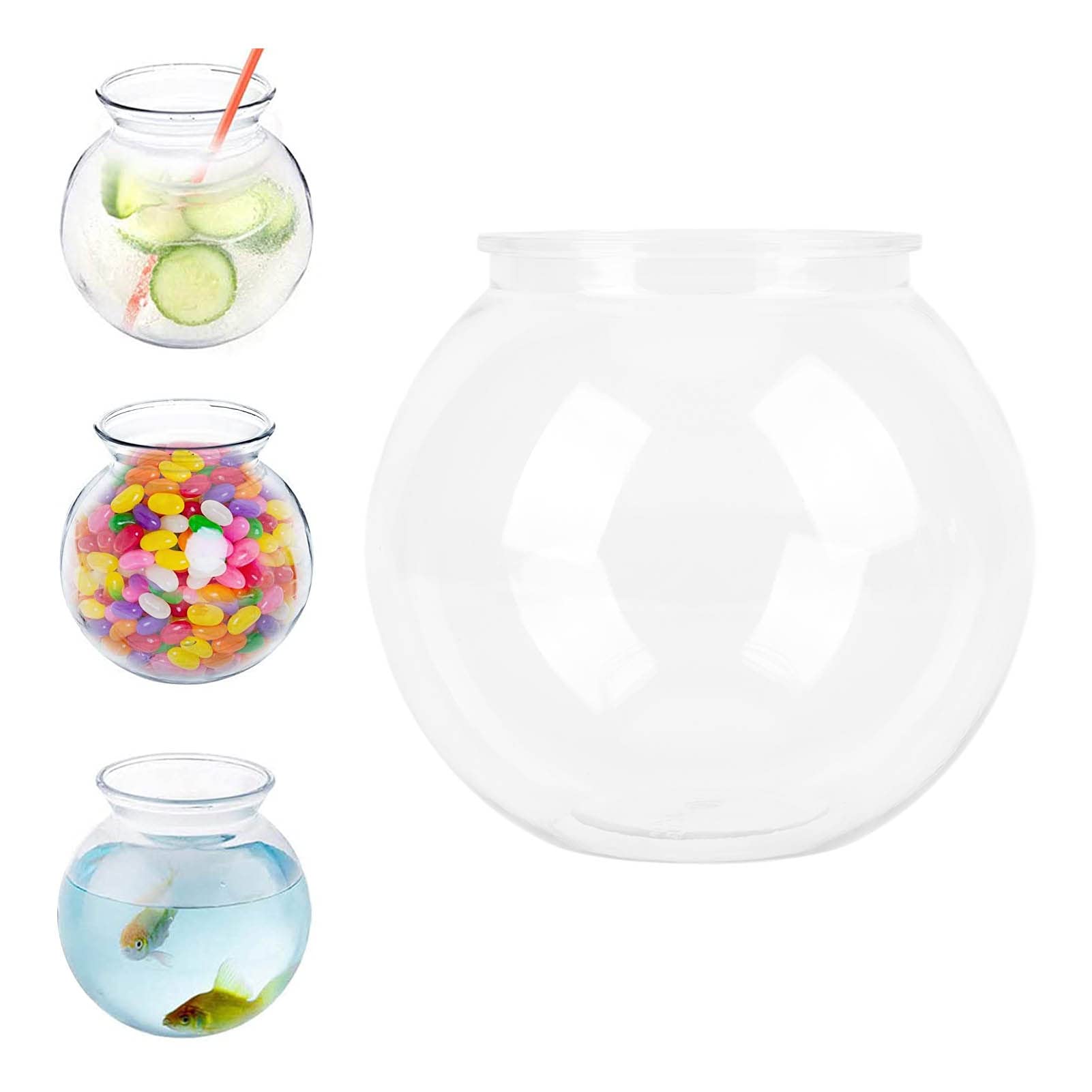 Plastic Round Fish Bowl, Largest Mini Plastic Fish Bowls Round Fish Bowl Style Break Proof Fish Tank for Desk Bookcase Decorations (L)