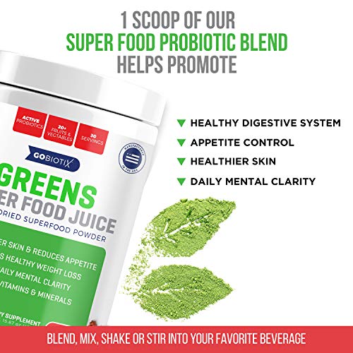 GoBiotix Greens Superfood Juice Organic Green Veggie Powder 20+ Fruits & Vegetables