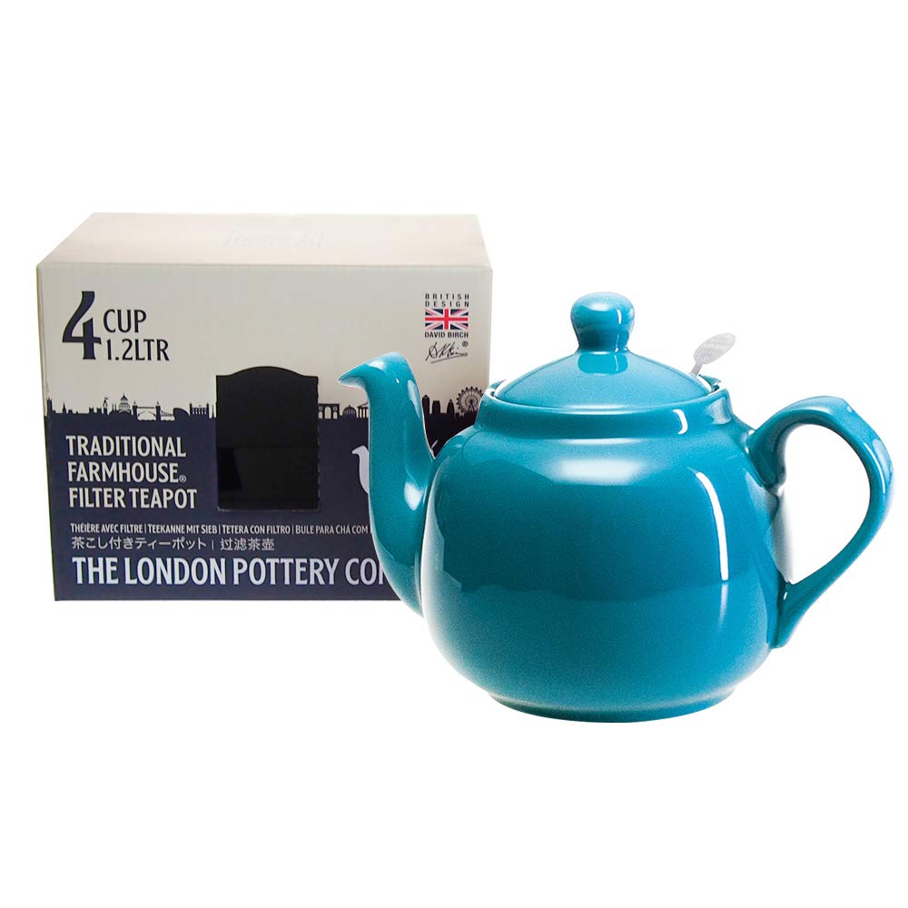 London Pottery Farmhouse Loose Leaf Teapot with Infuser, Ceramic, Aqua, 4 Cup (1.2 Litre)