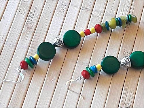 Handmade Dangle and Drop Boho Wood Glass and Stone Sterling Silver Filled Earrings for Women by Joy Rocks Jewelry