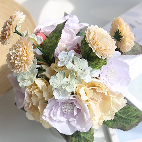 Sagton Artificial Silk Fake Flowers Peony Floral Wedding Bouquet Bridal Hydrangea DecorMulticolour - Thumbnail 4