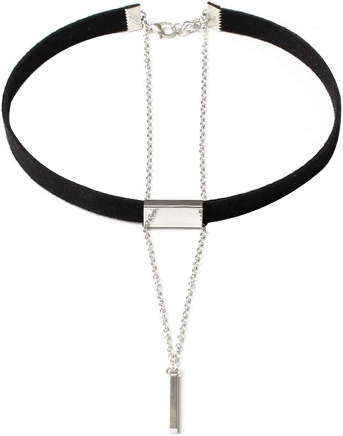 Hacoly Fashion Plush Choker Creative Double Layer Pendant Necklaces Charm Party Jewelry Accessories for Women -Black A