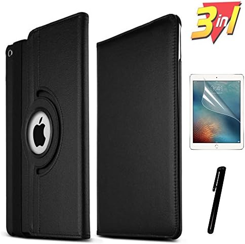 iPad Pro 9.7 Case with Screen Protector And Stylus Touch Pen – XERUS 360 Degree Rotation, Standing, Folding, And Flip Design TPU Leather Case for iPad Pro 9.7 Inch (Black)