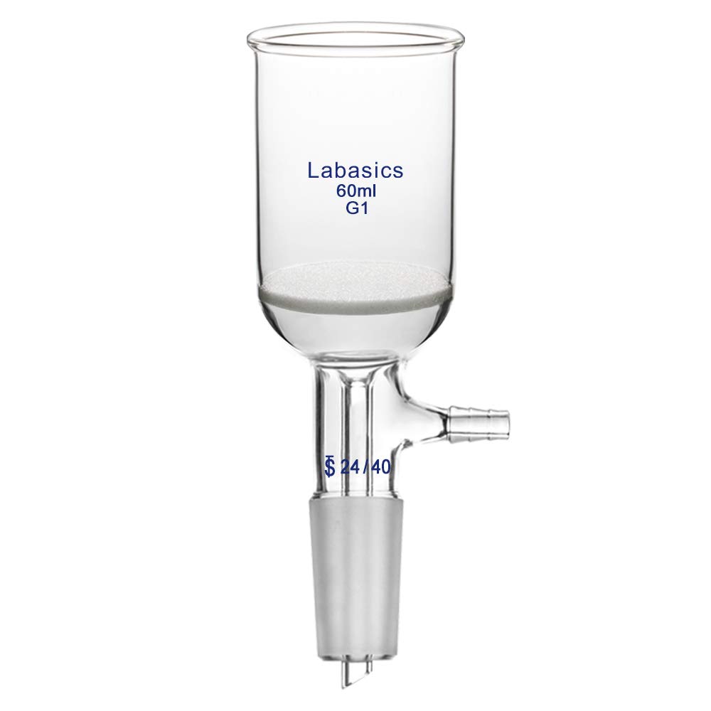 Labasics Borosilicate Glass Buchner Filtering Funnel with Coarse Frit (G1), 43mm Inner Diameter, 57mm Depth, with 24/40 Standard Taper Inner Joint and Vacuum Serrated Tubulation (60ml)