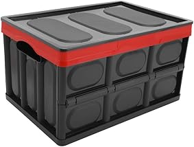 Somine caja plegable de la cesta del almacenamiento con la cubierta - Compartimiento de almacenamiento versátil - 52 litros Cesta de la utilidad de la pared sólida para SUV, vehículo y recorrido 