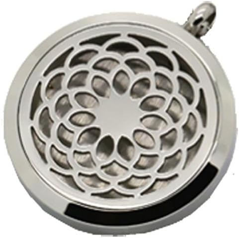 Aromatherapy Essential Oil Diffuser Locket Pendant (30 mm) with Necklace and Pads, Hypo-allergenic 316L Stainless Steel, Camellia Flower Petals, Round, Gift Set