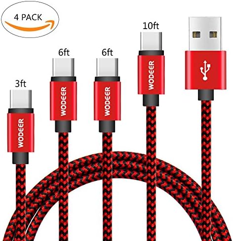 Type C Cable Wodeer USB C Cable, 4-Pack[ 3FT 6FT 6FT 10FT] Nylon Braided Charging Cord for USB-C Smartphone Tablet Laptop and Other USB C Device (Red USB A to Type C)