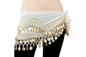 REINDEAR Vogue Style Chiffon Dangling Gold Coins Belly Dance Hip Scarf