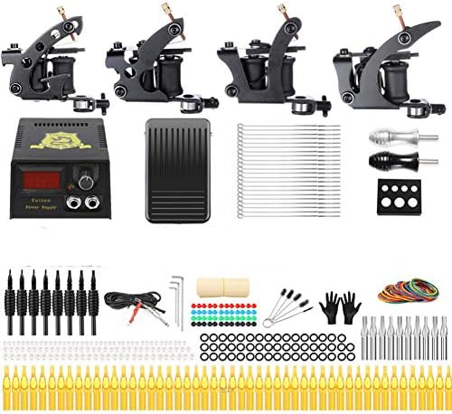 RWANG Professional Great Beginner Tattoo Kit 4 Machine Guns Coil Tattoo Machine Liner And Shader Full Set Of Beauty Tools (TK457)