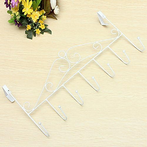 White Towel Coat Clothes Over Door Hanger Bathroom Rack 5 Hooks