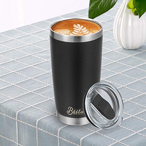 4 Pack 20oz Vacuum Insulated Tumblers, Bastwe Double Wall Stainless Steel Travel Mug with Lid and Straw for Home, Office, School, Works Great for Ice Drink, Hot Beverage (Black)
