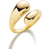 NOKMIT Chunky Gold Rings for Women Adjustable Open Teardrop Wrap Bypass Statement Band Gold Silver Tone High Polished Smooth Comfort Fit