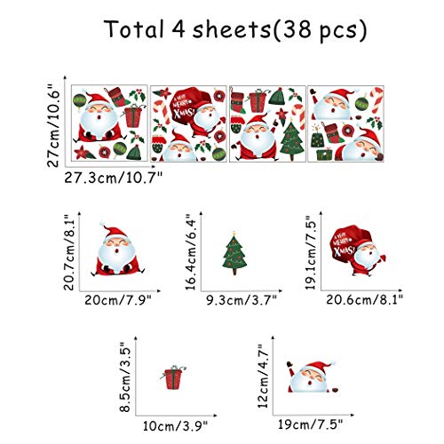 Santa Claus Wall Decals(38 Decals), Bauble Wall Stickers, Christmas Tree Stocking Gift Mistletoe Wall Art for Christmas Day Window Cling Door Bedroom Home Decor - Thumbnail 4