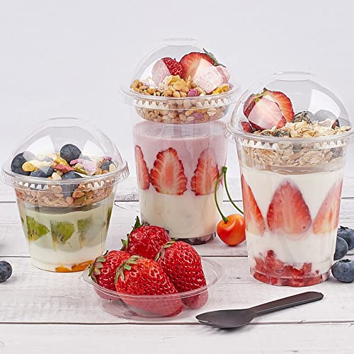 50Pack 12 oz Clear Plastic Parfait Cups with Insert and Dome Lids (No