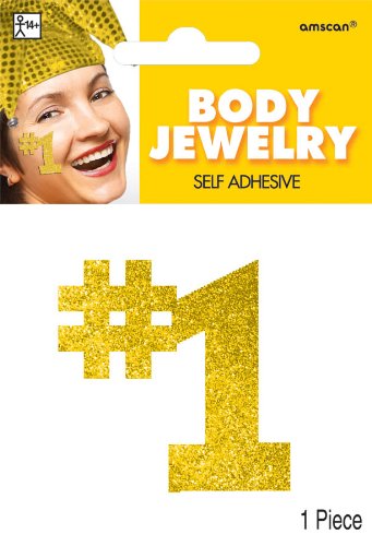 Party Perfect Team Spirit Gold "#1" Glitter Body Jewelry Accessory, Gold, Paper, 2" x 2"
