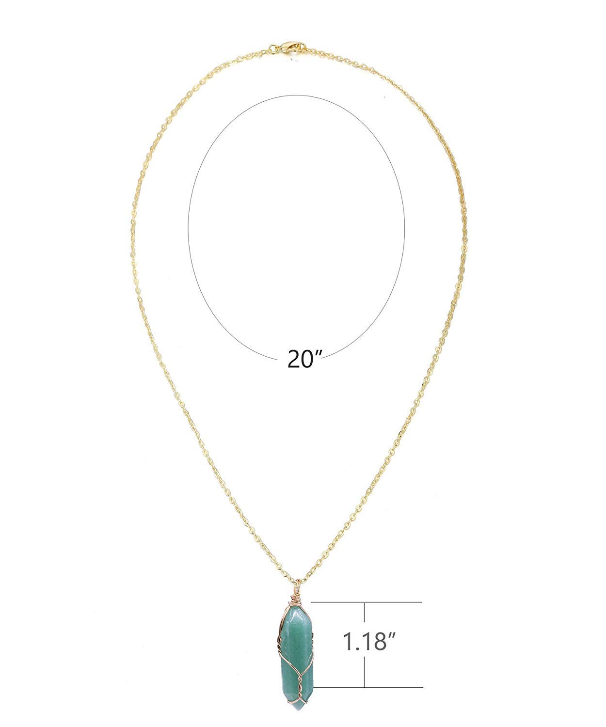 Hexagonal Natural Quartz Stone Pendant Healing Crystal Full Wire Wrap Gemstone Necklace for Women (green)