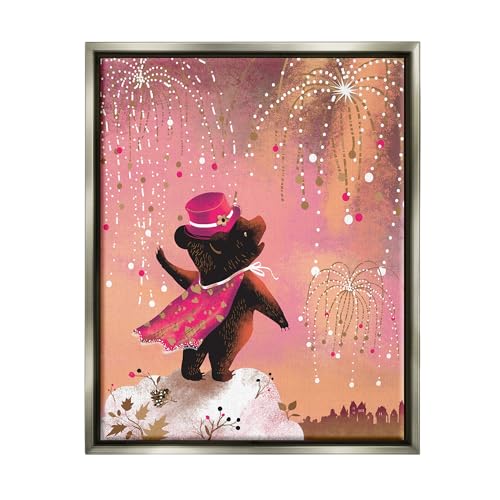 Stupell Industries Whimsical Bear with Fireworks Framed Floater Canvas Wall Art…