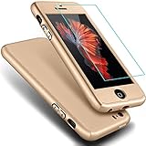 iPhone SE Case, COOLQO® Full Body Coverage Ultra-thin Hard Hybrid Plastic with [Slim Tempered Glass Screen Protector] Protective Case Cover for Apple iPhone SE (2016) & iPhone 5/5S (Gold)