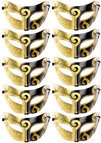 10pcs Set Mardi Gras Half Masquerades Venetian Masks Costumes Party Accessory (1-gold&black)