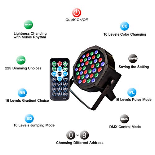 Stage Lights, KOOT 18 LEDS DJ Disco Lighting, Sound Activated Strobe Par Lights High Bright and Silent Motor Remote and DMX Control, Best for Karaoke Club Bar Wedding Show (4 pack)
