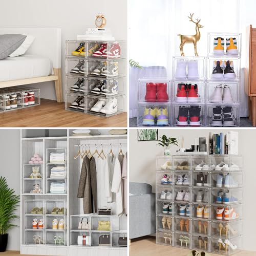 E T EASYTAO | Zapatera Organizador, 10PCS Cajas para Zapatos de Plástico 34.5x27x19cm, Contenedor Plegable para Almacenamiento de Zapatero, Zapatera Giratoria Y Apilable Ahorro de Espacio