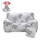 ColorBird Spandex Fabric Sofa Slipcovers Plant Series Removable Stretch Elastic Couch Protector Covers for Living Room Bedroom (Sofa, Grey Leaf)