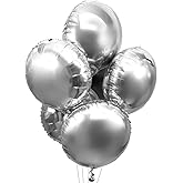 Silver Wedding Party Round Foil Mylar Balloons Helium Metallic Balloons Baby Shower Bridal Shower Engagement Birthday Party Favors Balloons Decorations, 25pc