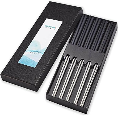 Stainless Steel Chopsticks korean Chopsticks Luxury Reusable Dishwasher safe Chopsticks for Kitchen Dinner Restaurant(5 pairs)