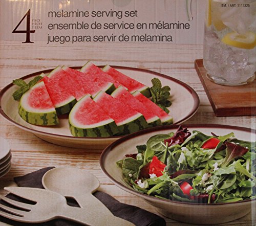 Four Piece Melamine Serving Set - Cream Color - Platter, Bowl, Fork and Spoon