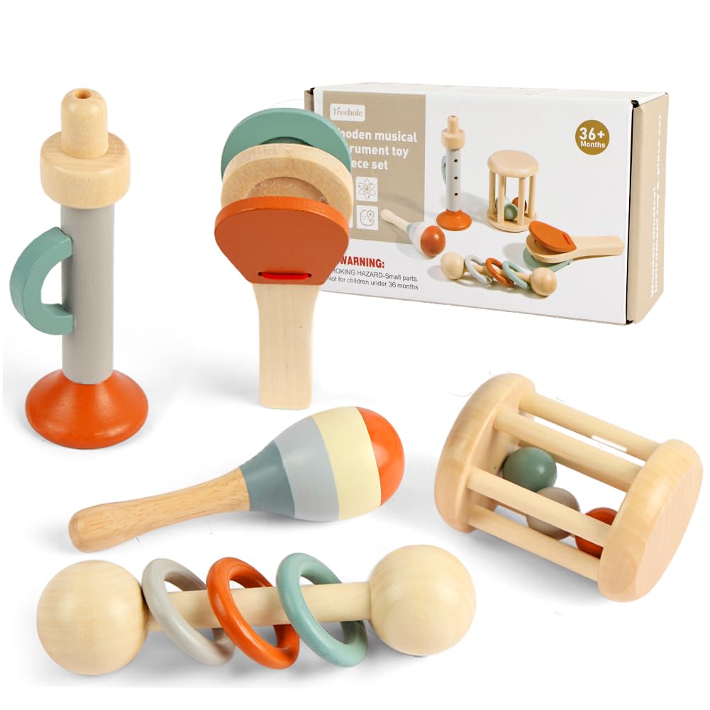 Aolso Musical Instruments,5PCS Musical Toys,Wooden Toys for Birthday Gifts-Maracas