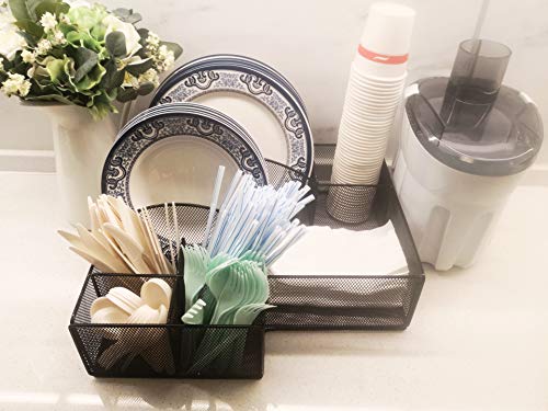 Cutlery Utensil Holder - Organizer Caddy for Cups, Forks, Spoons, Plates, Napkins, Condiments and More - Mesh Holder is Excellent for Silverware Organization, Home and Kitchen Décor