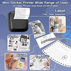 Mini Printer Sticker Printer Print Pod with 6 Rolls