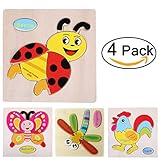 4 pcs 3D Wooden Puzzles Jigsaw Educational Toys Puzzle for Toddlers Adult Kids 1-5 years(Pack of 4)-Transportation-Truck Ship Plane Balloon (Insects Set)