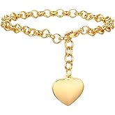 Rockyu Heart Bracelet for Women Gold Cable Chain Heart Pendant Titanium Hypoallergenic Stylish Accessory Stainless Steel