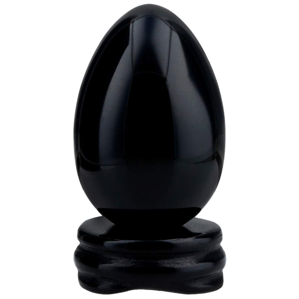 KYEYGWO Black Obsidian Carved Eggs with Stand, Healing Crystal Meditation Chakra Balancing Reiki Crafts Home Decoration