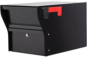 Whitehall MailVault Streetside Locking Mailbox with Post – Heavy Duty Steel Anti-Theft Secure Mailbox for Outside, Large Modern Square Post Mount Mailbox with Key Lock, Weather Resistant, Black