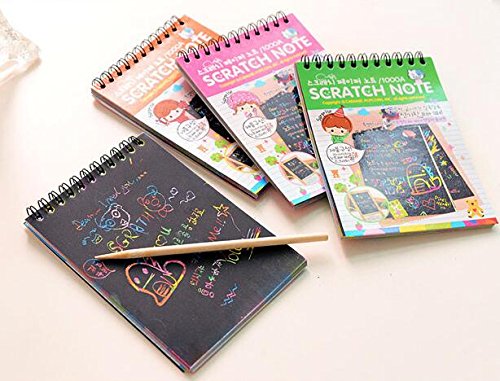 4Pack IFFree Scratch & Sketch Art Note Pads, Scratch Art Rainbow Mini Notes With Stylus Scratch Paper 10 Pages, Small Size.(Four Colours, with four Stylus and Style is random)