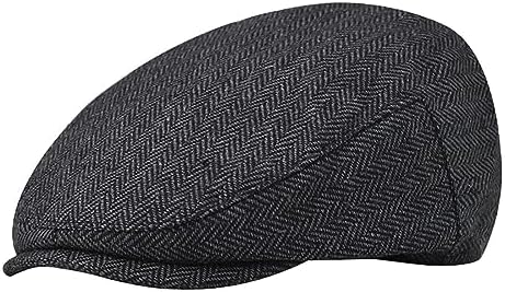 JANGOUL Men Ivy Cap Cotton Twill Newsboy Flat Hat (Black, 7 1/8