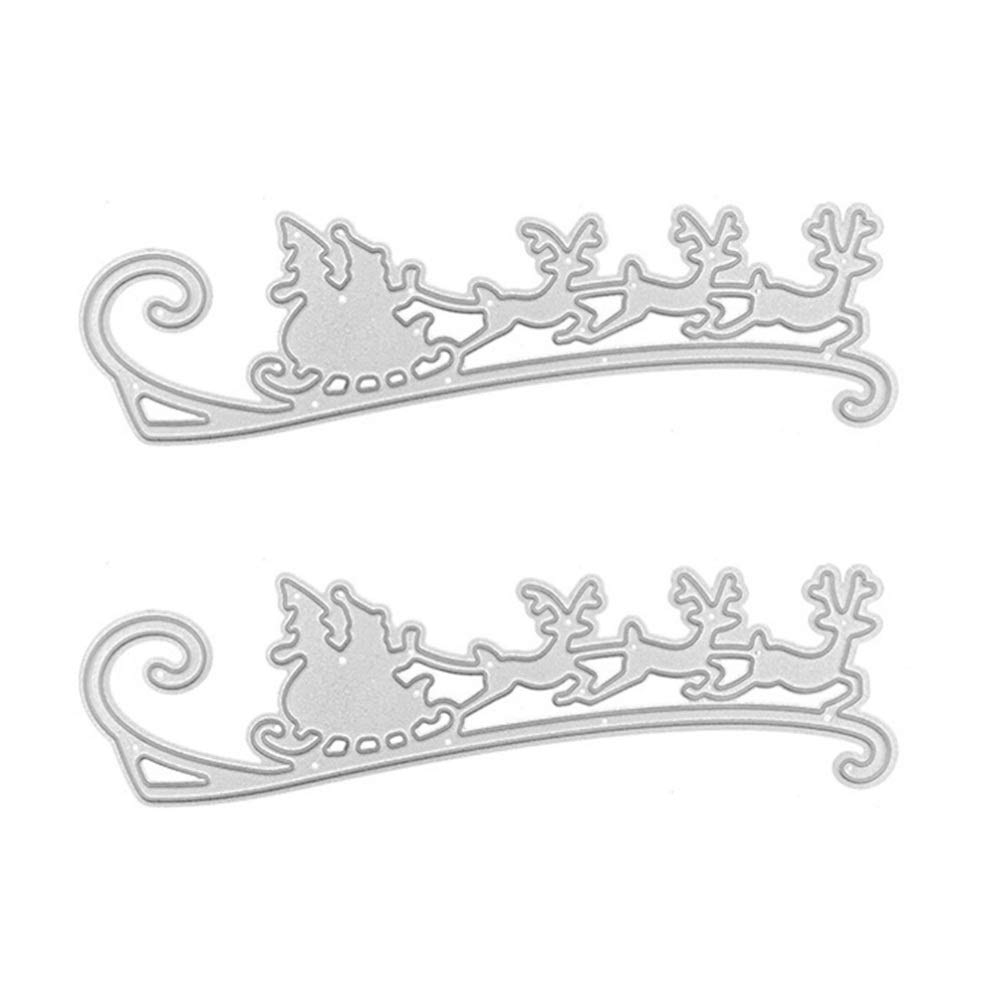 Healifty 2pcs Santa Sleigh Reindeer Die Cut Carbon Steel Metal Scrapbooking Dies Xmas Cutting Dies Stencil for DIY Paper Invitation Card Making Silver