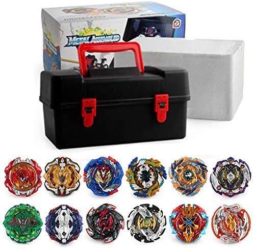 3T6B Spinning Tops Gyro Toy Set, 12pcs New Spinning Tops with 2 Turbo Blast Launchers Aluminum Alloy Case Gyro Rotating Pocket Box Portable Case (8679)