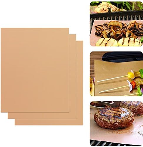 Grill Mat Set of 3-100% Non Stick BBQ Grill Mats Heavy Duty 600 Degree Heat Resistant Mats Reusable and Easy to Clean (copper)