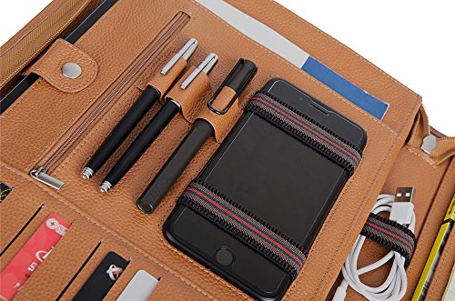 Professional Portfolio Compact Litchi Full-Grain Leather Organizer Zippered Handled Padfolio Case for iPad Pro 12.9,Microsoft Surface Pro3/4,MacBook Air/Pro11''-13'',Surface Pro (yellow)