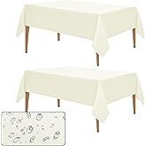 WIGENIUS 2 Pack Faux Linen Ivory Tablecloth Rectangle 60 x 102 Inches Waterproof Table Cloths Fit 6 FT Tables - Polyester Ivory Table Cloth for Wedding, Banquet & Party Events | Hemmed Edges
