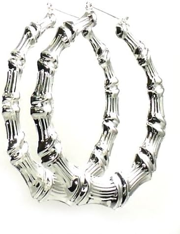 Jewelry Large Bamboo Hoops Silvertone 3.5 inch
